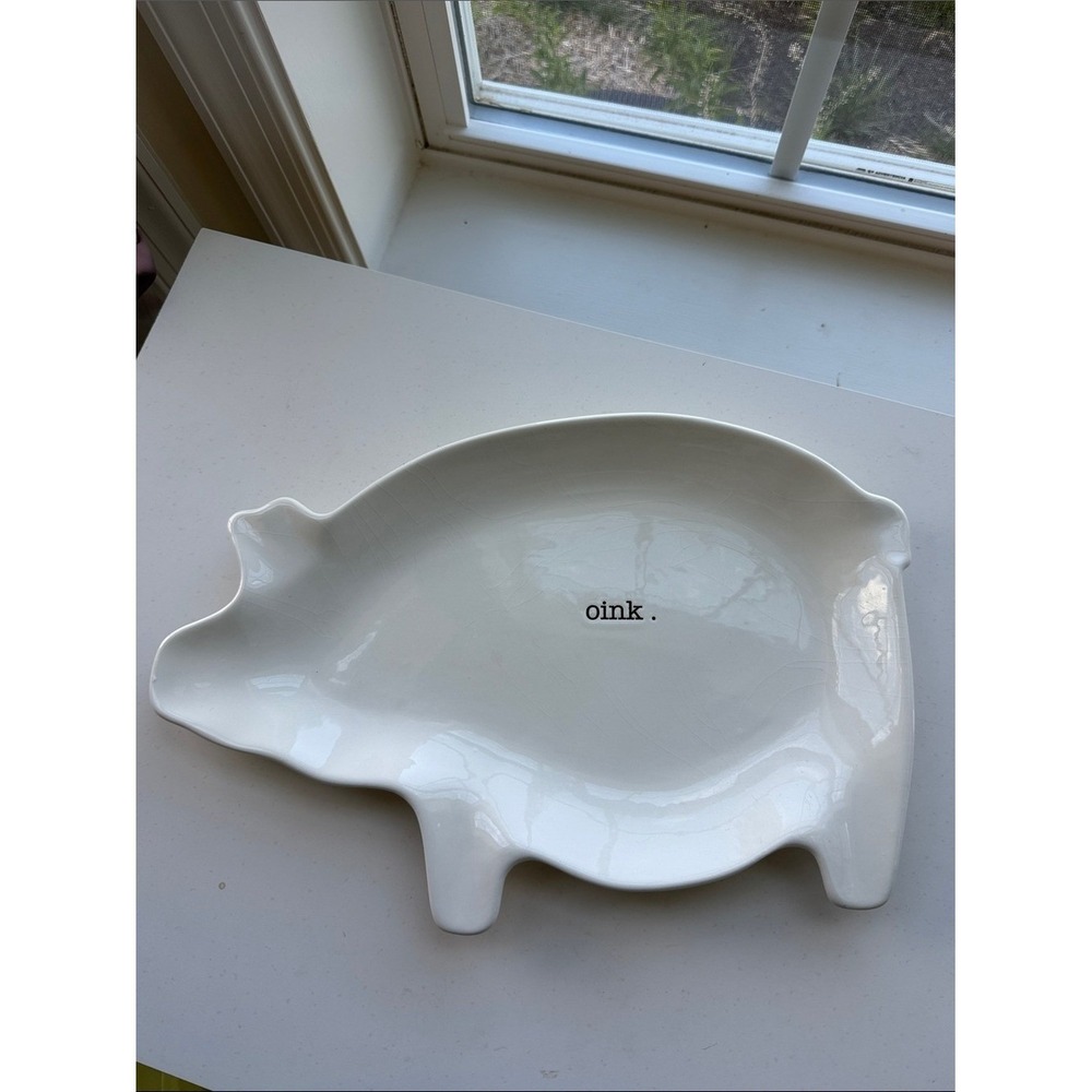 Magenta Rae Dunn White Ceramic Pig Platter "oink" farm line 2016 VHTF rare